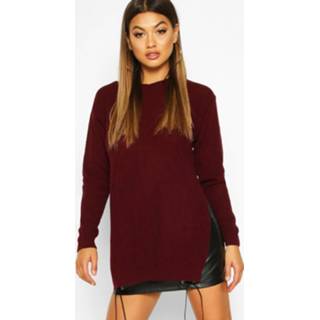 👉 Sweater l vrouwen burgundy Side Split Moss Stitch Tunic sweater,