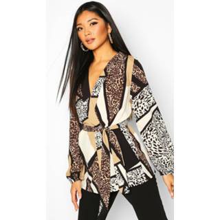 👉 Blous vrouwen Animal Print Wrap Blouse