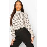 👉 Blous ivoor vrouwen Polka Dot High Neck Blouse, Ivory