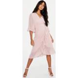 👉 Shirt blush vrouwen Dobby Chiffon Wide Sleeve Midi Wrap Dress, 9953410720