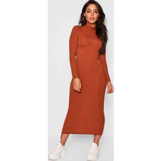 👉 Jumbo Rib Roll Neck Midi Dress, Caramel