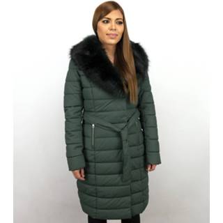 👉 Winterjas groen zwart s vrouwen Gentile Bellini Lange dames parka – met bontkraag 7435143989913
