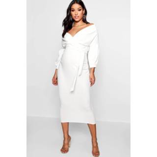 👉 Dress vrouwen ivoor Maternity Off The Shoulder Wrap Midi Dress, Ivory 4866113324