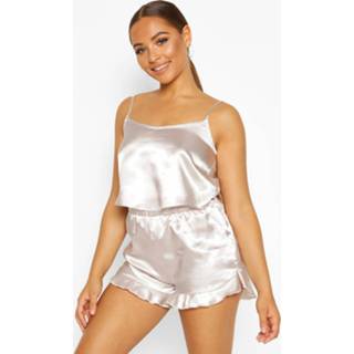 👉 Zilver vrouwen Satin Crop tank & Short Set, Silver