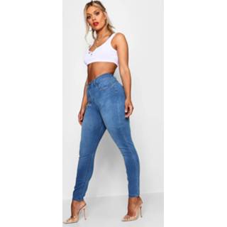 Plus Mid Rise 5 Pocket Skinny Jeans, Mid Blue