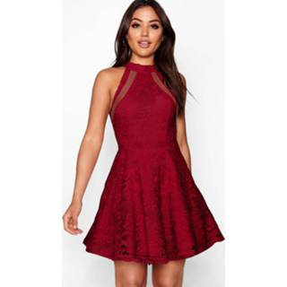 👉 Lace High Neck Skater Dress, Berry