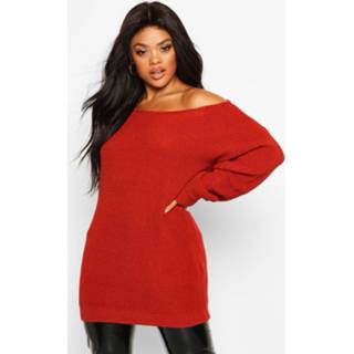 Plus Slash Neck Longline Sweater, Brick Red