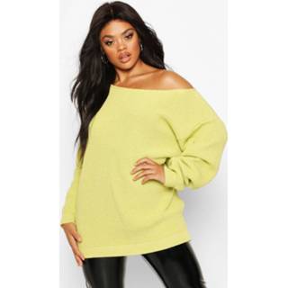 👉 Plus Slash Neck Longline Sweater, Soft Lime