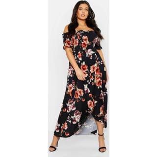 👉 Plus Floral Off Shoulder Maxi Dress, Black