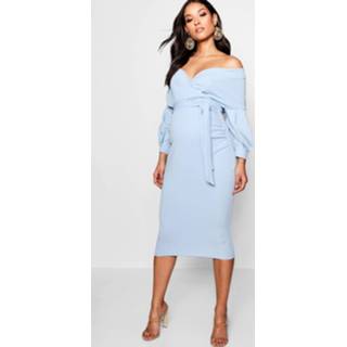 👉 Maternity Off The Shoulder Wrap Midi Dress, Sky