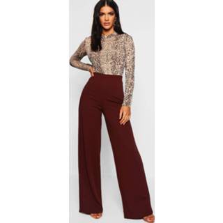 High Waist Basic Crepe Wide Leg Pants, Chocolate