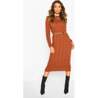 Cable Knit Midi Dress, Tobacco