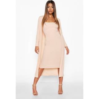 👉 Ribbed Midi Dress & Duster Set, Nude