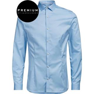 👉 Herenoverhemd blauw satijn katoen l m L|M XL overhemden male men mannen Jack & Jones Premium heren overhemd parma super slim fit