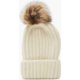 👉 Beanie large One Size vrouwen cream Rib Knit With Faux Fur Pom,