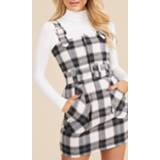 👉 Flanneled Buckle Detail Pinafore Dress, Black