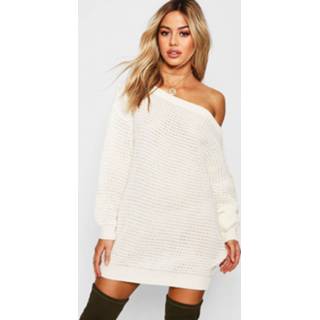 👉 Petite Waffle Knit Off The Shoulder Sweater Dress, Cream