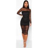 👉 Petite Dobby Mesh High Neck Ruched Midi Dress