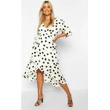 👉 Plus Polka Dot Tie Waist Ruffle Midi Dress, White