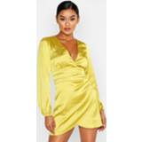 👉 Satin Wrap Detail Mini Dress, Chartreuse