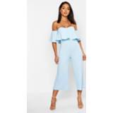 👉 Jumpsuit baby blue vrouwen baby's blauw Off The Shoulder Ruffle Culotte Jumpsuit,