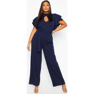 👉 Shirt vrouwen marine Plus Keyhole Angel Ruffle Sleeve Jumpsuit, Navy