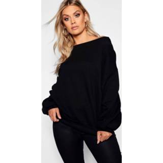 👉 Ballon zwart limoen vrouwen ecru Plus Slash Neck Balloon Sleeve Sweat sweater