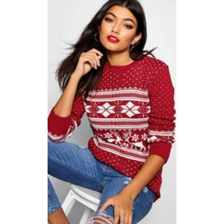 👉 Sweater vrouwen wine Fairisle Snowflake Reindeer Christmas sweater, 4521829333