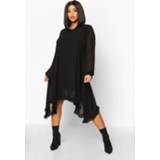 👉 Plus Ruffle Dip Hem Longsleeve Smock Dress, Black