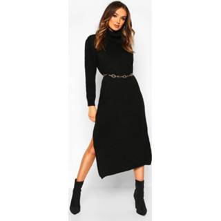 👉 Fine Gauge Roll Neck Midaxi sweater Dress, Black