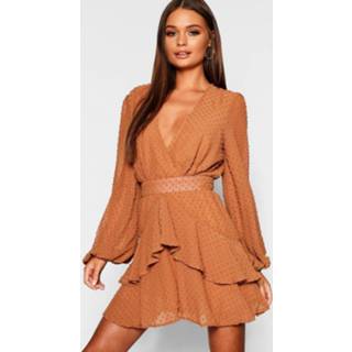 👉 Ruffle Hem Dobby Chiffon Mini Dress, Caramel