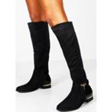 👉 Croc Panel Stretch Back Flat Knee High Boots