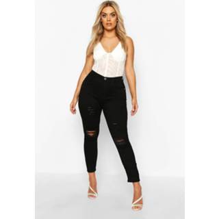 👉 Plus Rip Knee Distressed High Waist Skinny Jeans, Black