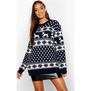 👉 Sweater marine vrouwen Reindeer & Snowflake Christmas sweater, Navy