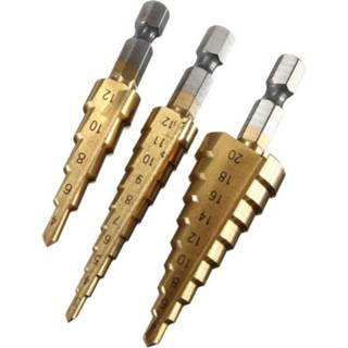 👉 Fluit staal 3 Stks Metric Spiraal Stap Stapte Down Boor HSS 4241 Kegel Boren Tool Set Hole Cutter 4-12 MM 4-20 3-12 8719898816922
