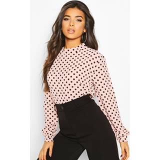 👉 Blous vrouwen blush Polkadot High Neck Blouse,