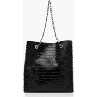 👉 Zwart PU One Size vrouwen Premium Croc & Metal Bead Tote Bag, Black