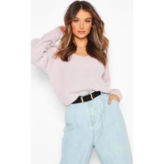 Cropped Fisherman V Neck Sweater, Lilac