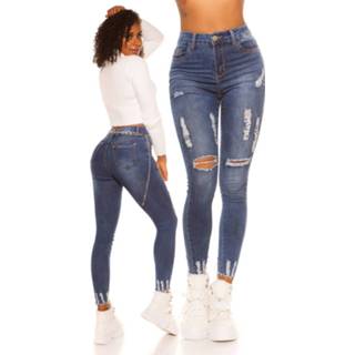 👉 Spijkerbroek katoen vrouwen blauw Sexy hoge taille jeans gebruikte used look jeansblauw