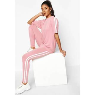 👉 Side Stripe T-Shirt Leggings Lounge Set, Rose