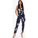 👉 Jumpsuit s l m vrouwen marine Floral Print Wrap Front