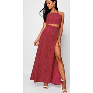 👉 Multi vrouwen Woven Printed Crop & Maxi Skirt Co-Ord Set