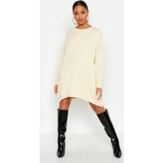 👉 Dress vrouwen cream jongens Oversized Boyfriend Knitted Dress,