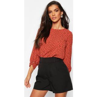 👉 Shirt vrouwen rust Polka Dot Bow Sleeve Woven Blouse,