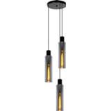 👉 Hanglamp zwart glas Lucide ORLANDO 3xE27/60W Zwart/Smoke 5411212740731