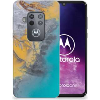👉 Siliconen hoesje blauw goud Motorola One Zoom TPU Marble Blue Gold 8720091953819
