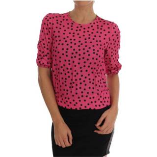 👉 Blous s vrouwen roze Polka Dotted Silk Blouse