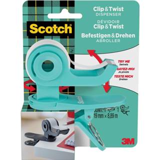 👉 Plakbandafroller Scotch clip & twist inclusief 1 rol Magic tape, appelblauwzeegroen 4054596714984