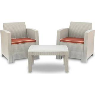 👉 Sofa grijs wit 4 pcs Weather Outdoor Patio Garden Furniture Set Gray White-Love Seat and Coffee Table single bought separately