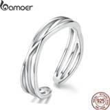 👉 BAMOER Authentic 925 Sterling Silver Geometric Twisted Wave Open Size Finger Rings Women Wedding Engagement Jewelry SCR483